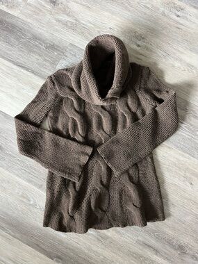 Malo Brown Cashmere Cable Knit Cowl Neck Sweater Small
